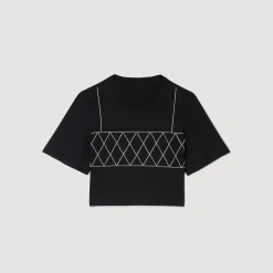 T-Shirts*SANDRO Tee-shirt Court Strassé Noir