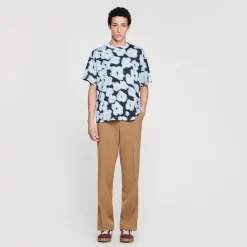 T-Shirts & Polos*SANDRO Tee-shirt En Coton Imprimé Fleurs Floues Bleu