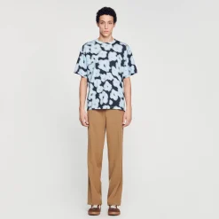 T-Shirts & Polos*SANDRO Tee-shirt En Coton Imprimé Fleurs Floues Bleu