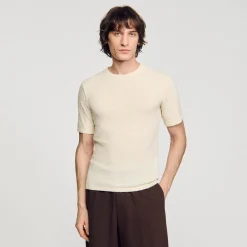 T-Shirts & Polos|Pulls & Gilets*SANDRO Tee-shirt En Maille Bouclette Ecru
