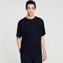T-Shirts & Polos*SANDRO Tee-shirt Orné De Fleurs Noir