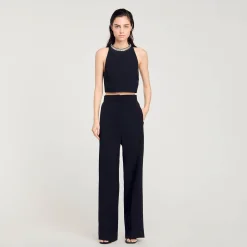 Ensembles|Tops & Chemises*SANDRO Top Court à Strass Noir