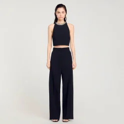 Ensembles|Tops & Chemises*SANDRO Top Court à Strass Noir