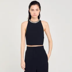 Ensembles|Tops & Chemises*SANDRO Top Court à Strass Noir