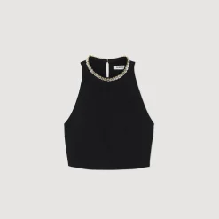 Ensembles|Tops & Chemises*SANDRO Top Court à Strass Noir