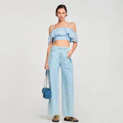 Tops & Chemises*SANDRO Top Court à Volant Bleu Ciel