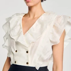 Tops & Chemises*SANDRO Top Court à Volants blanc