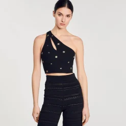 Ensembles|Pulls & Cardigans*SANDRO Top Court Asymétrique Noir