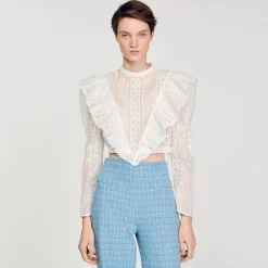 Tops & Chemises*SANDRO Top Court En Broderie Anglaise blanc