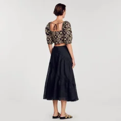 Tops & Chemises*SANDRO Top Court En Broderie Anglaise Beige / Noir