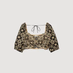 Tops & Chemises*SANDRO Top Court En Broderie Anglaise Beige / Noir