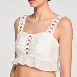 Tops & Chemises*SANDRO Top Court En Lin Mélangé blanc