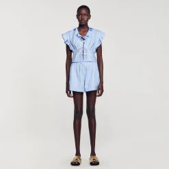 Ensembles|Tops & Chemises*SANDRO Top Court Volanté à Rayures Bleu / Blanc