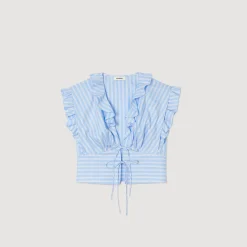 Ensembles|Tops & Chemises*SANDRO Top Court Volanté à Rayures Bleu / Blanc