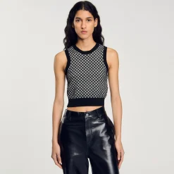 Ensembles|Pulls & Cardigans*SANDRO Top En Maille à Carreaux Noir