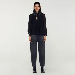 Tops & Chemises*SANDRO Top En Mousseline Noir