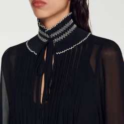 Tops & Chemises*SANDRO Top En Mousseline Noir