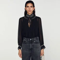 Tops & Chemises*SANDRO Top En Mousseline Noir