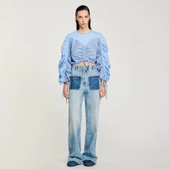 Tops & Chemises*SANDRO Top Imprimé à Liens Bleu Ciel