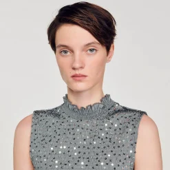 T-Shirts|Tops & Chemises*SANDRO Top Smocké à Sequins Gris