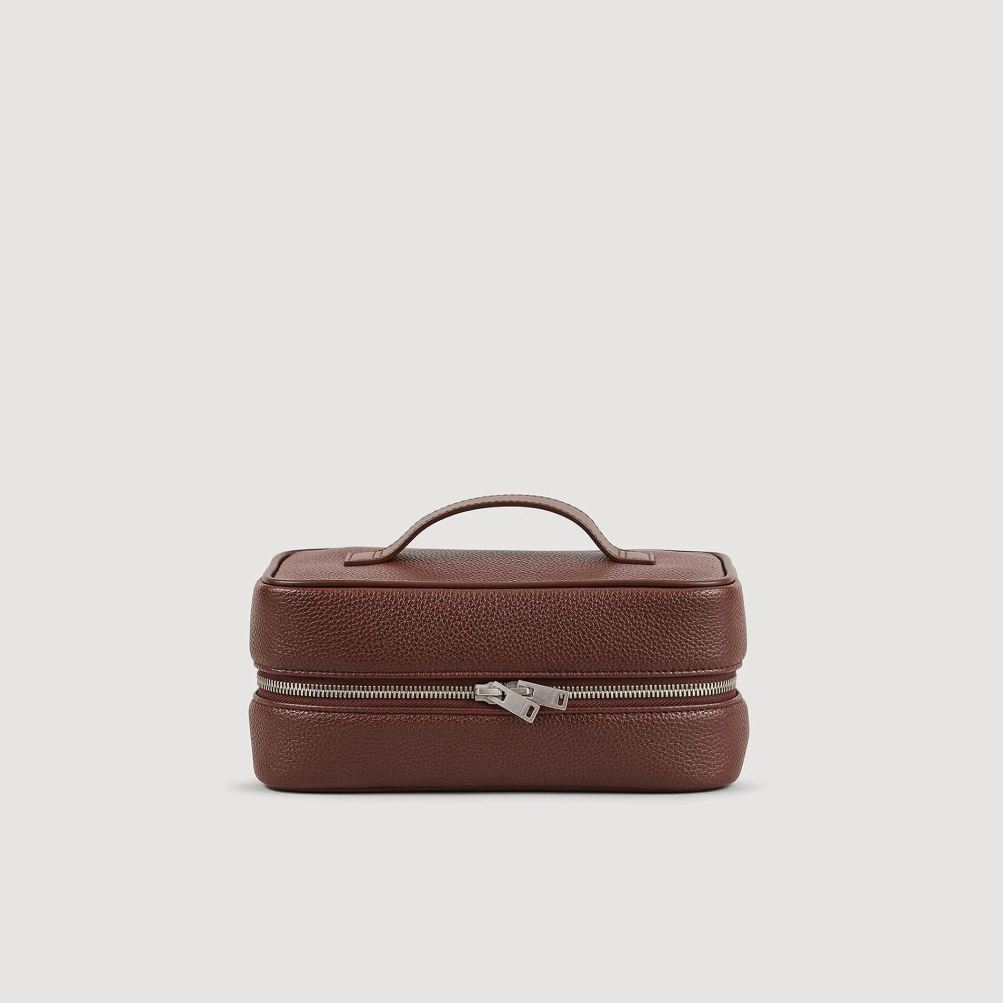 Sacs Business*SANDRO Trousse De Toilette En Toile Grainée Marron Foncé