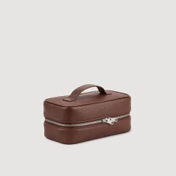Sacs Business*SANDRO Trousse De Toilette En Toile Grainée Marron Foncé
