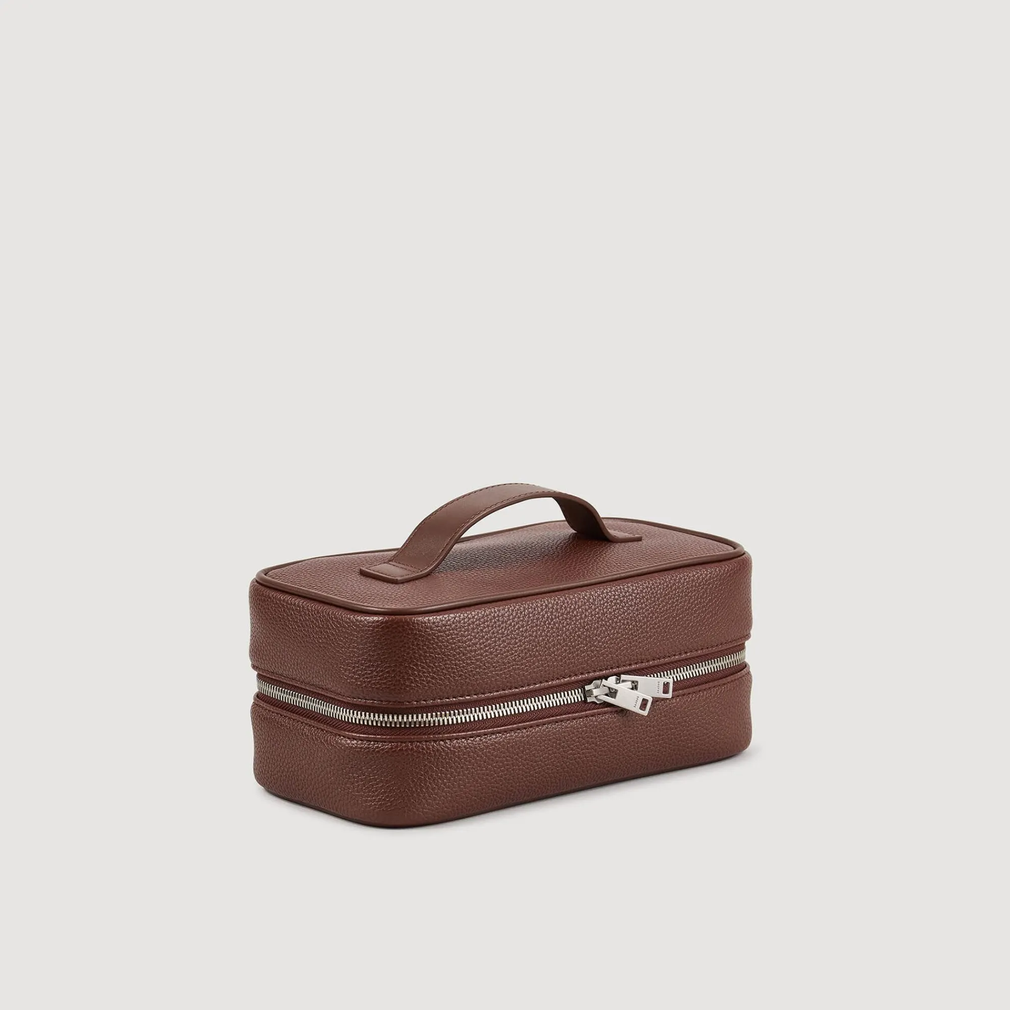 Sacs Business*SANDRO Trousse De Toilette En Toile Grainée Marron Foncé