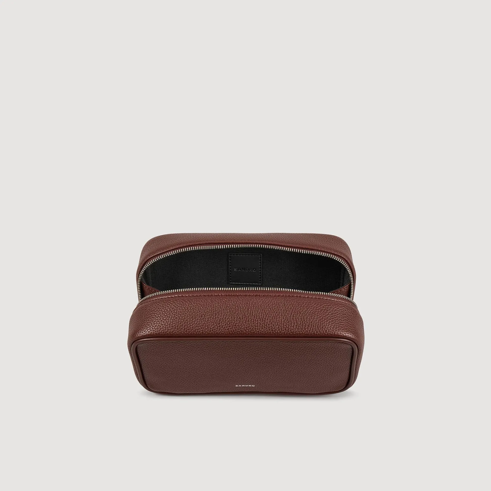 Sacs Business*SANDRO Trousse De Toilette En Toile Grainée Marron Foncé