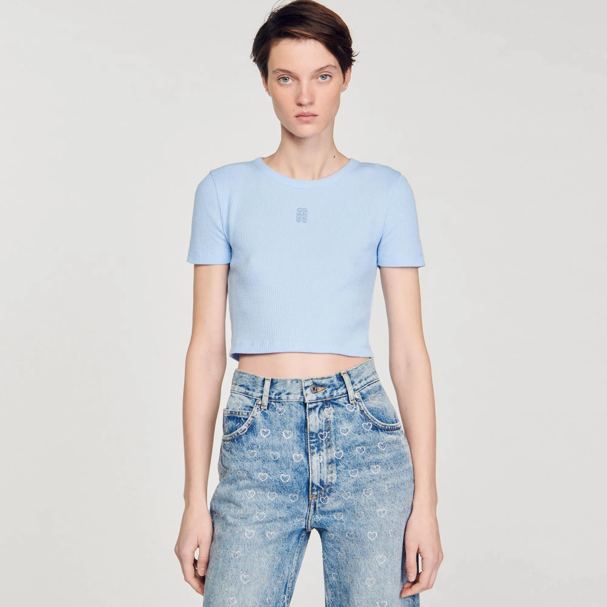 T-Shirts*SANDRO T-shirt Court Bleu Ciel