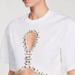 T-Shirts*SANDRO T-shirt Court Strassé blanc