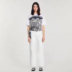T-Shirts*SANDRO T-shirt Foulard Marine / Beige