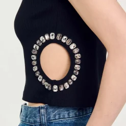 T-Shirts*SANDRO T-shirt Orné De Strass Noir
