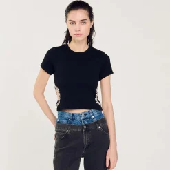 T-Shirts*SANDRO T-shirt Orné De Strass Noir