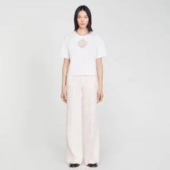 T-Shirts*SANDRO T-shirt Rose Strass blanc