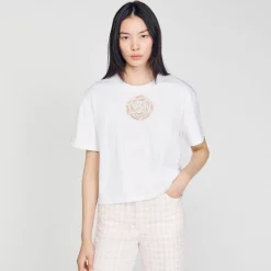 T-Shirts*SANDRO T-shirt Rose Strass blanc