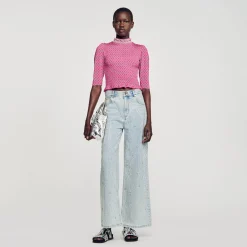 T-Shirts*SANDRO T-shirt Smocké Imprimé Rose