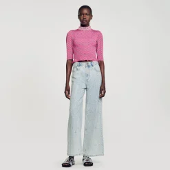 T-Shirts*SANDRO T-shirt Smocké Imprimé Rose