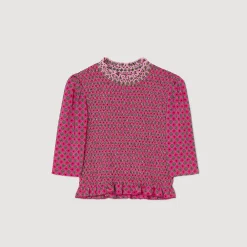T-Shirts*SANDRO T-shirt Smocké Imprimé Rose