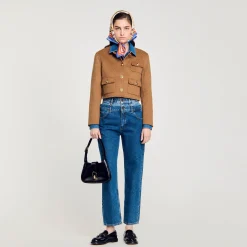 Blousons & Vestes*SANDRO Veste Courte à Boutons Marron