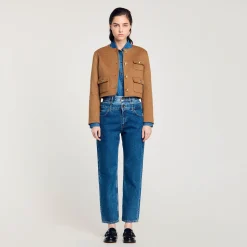 Blousons & Vestes*SANDRO Veste Courte à Boutons Marron