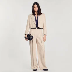 Manteaux|Costumes*SANDRO Veste Courte à Rayures Beige