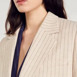 Manteaux|Costumes*SANDRO Veste Courte à Rayures Beige