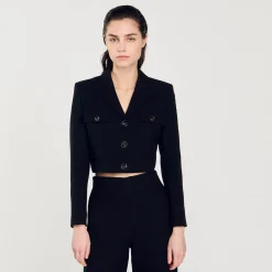 Manteaux|Costumes*SANDRO Veste Courte Boutonnée En Tweed Noir