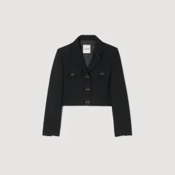 Manteaux|Costumes*SANDRO Veste Courte Boutonnée En Tweed Noir
