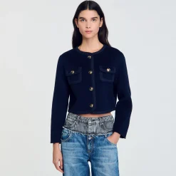 Blousons & Vestes*SANDRO Veste Courte En Laine Marine