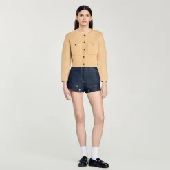 Pulls & Cardigans*SANDRO Veste Courte En Maille Camel
