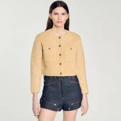 Pulls & Cardigans*SANDRO Veste Courte En Maille Camel
