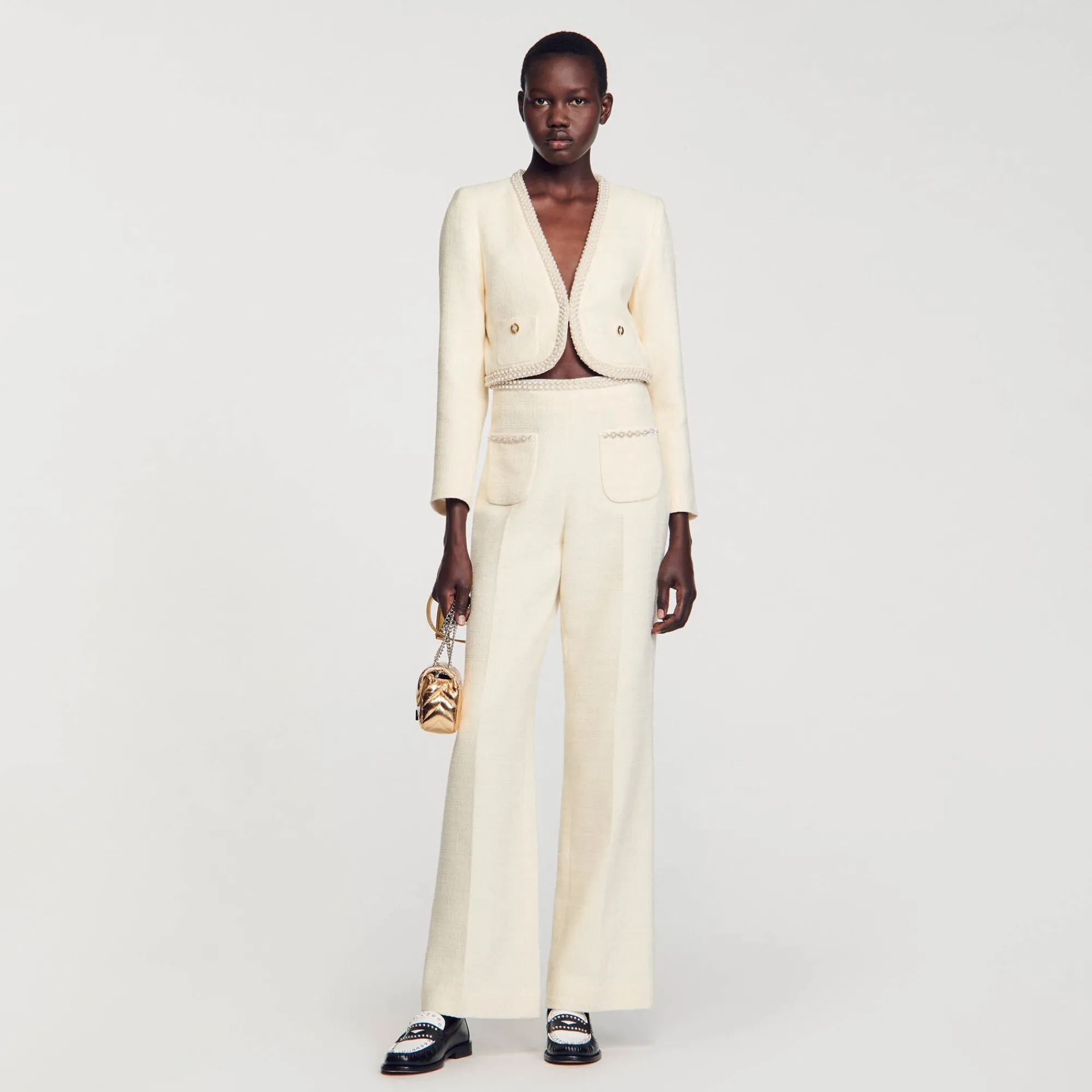 Ensembles|Blousons & Vestes*SANDRO Veste Courte En Tweed Ecru