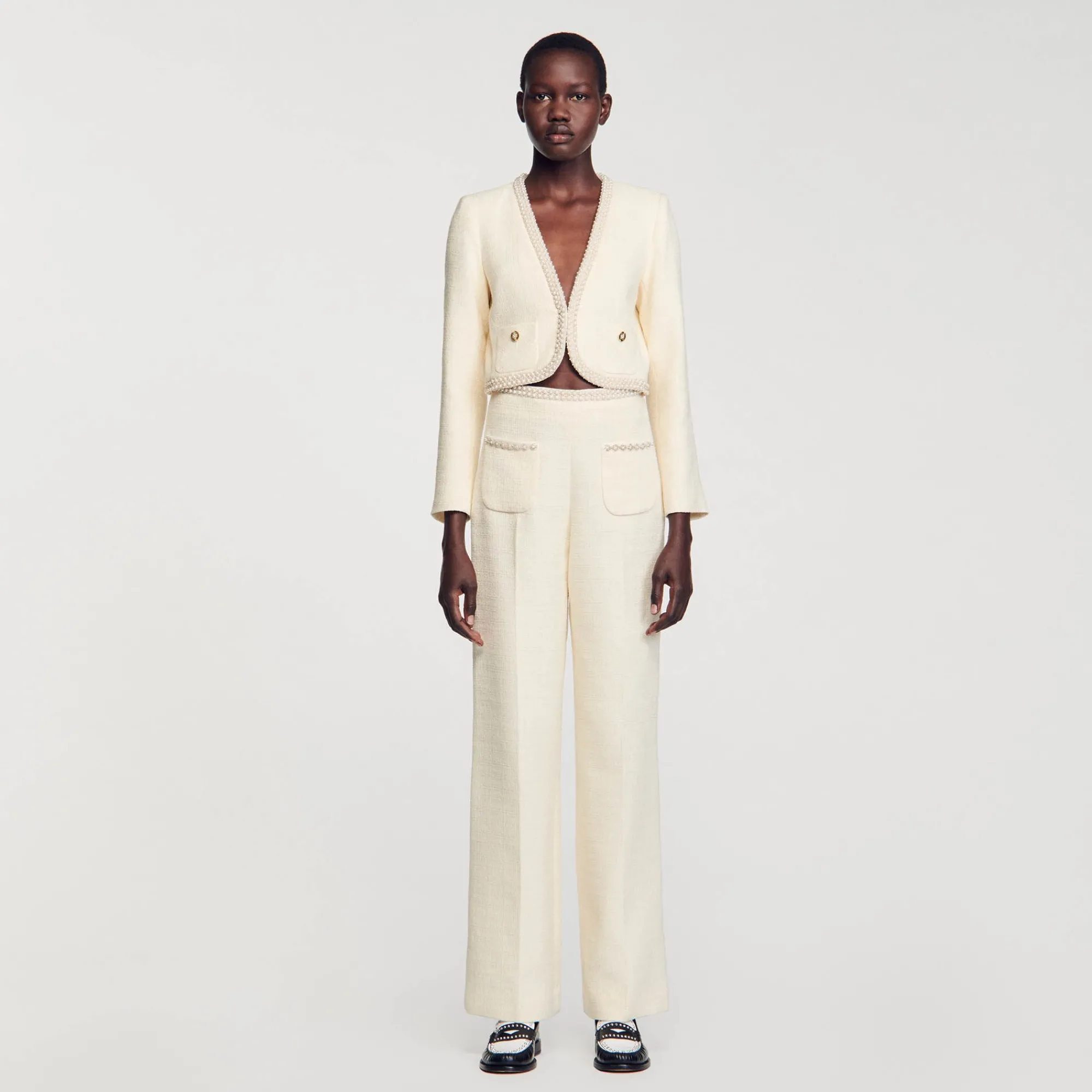 Ensembles|Blousons & Vestes*SANDRO Veste Courte En Tweed Ecru