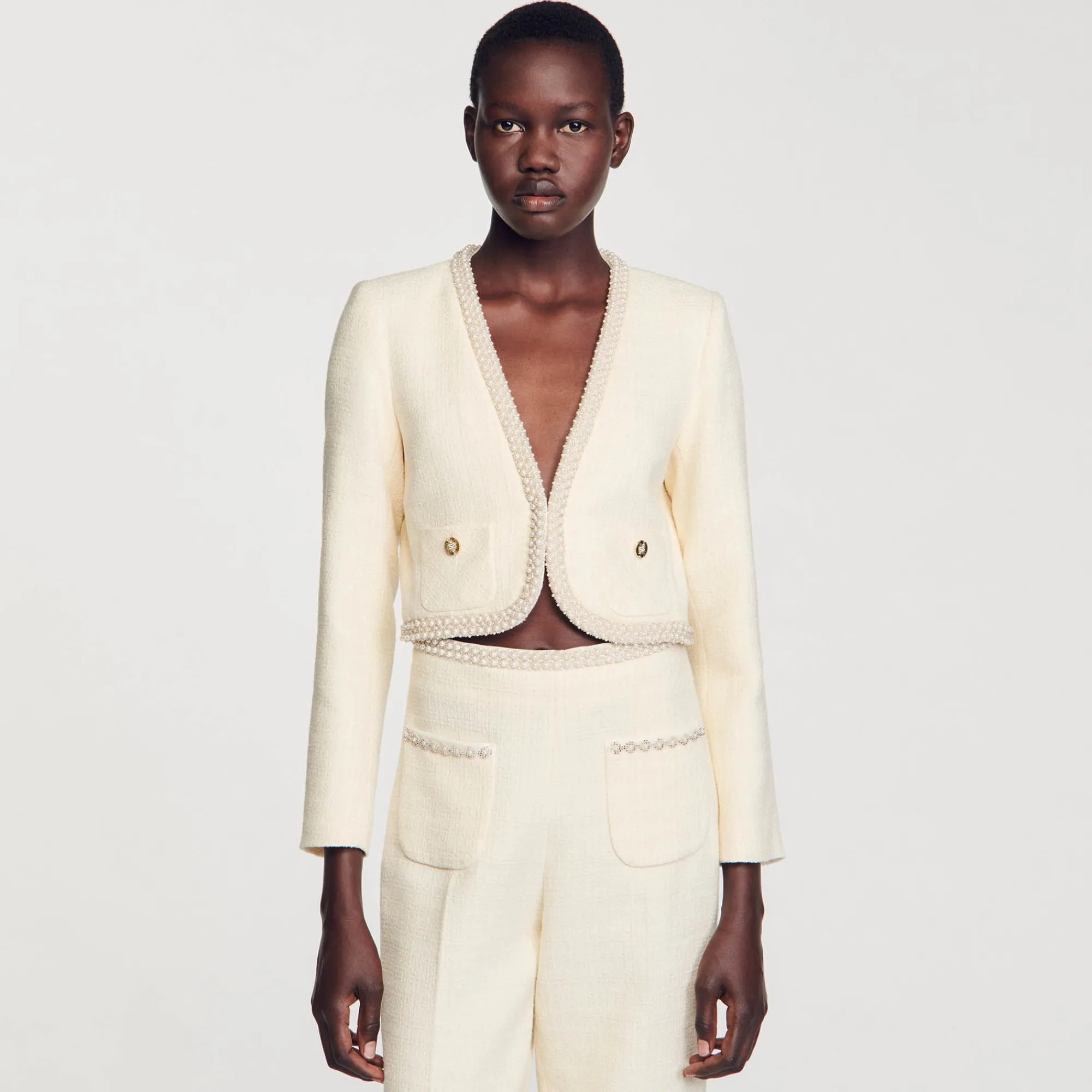 Ensembles|Blousons & Vestes*SANDRO Veste Courte En Tweed Ecru